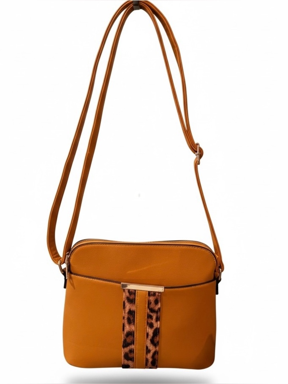 La Terre Fashion Mustard Yellow Faux Leather Leopard Accent Crossbody Purse